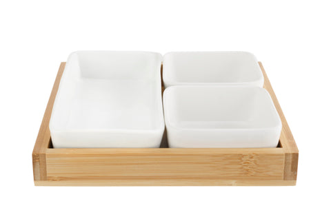 ACACIA APERO BOARD WITH 3 CERAMIC CUPS BAMBOO