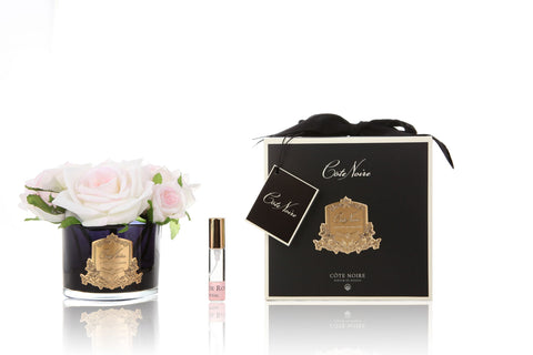 Cote Noire Five Roses Pink Blush in Black Vase