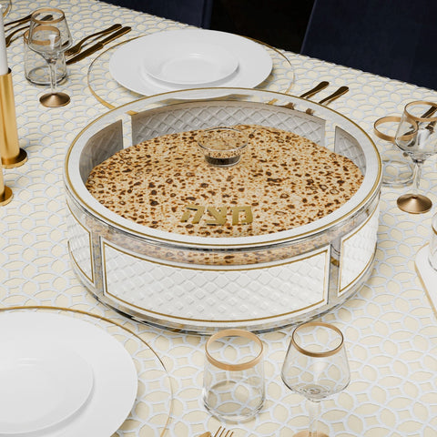 Diamond Leatherite Round Matzah Box - Gold