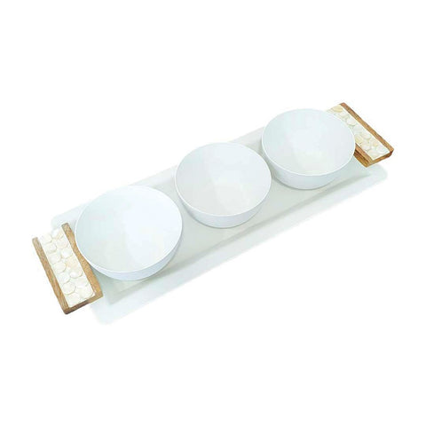 Dip Dish Set of 3 Cups white and Wood Plated