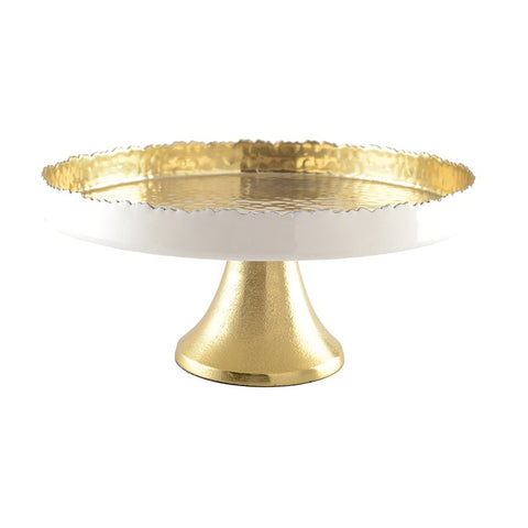 White and Gold Hammered Cake Stand 30x30x12.5cm