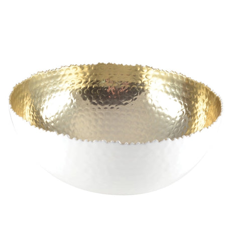 White and Gold Hammered Salad Bowl