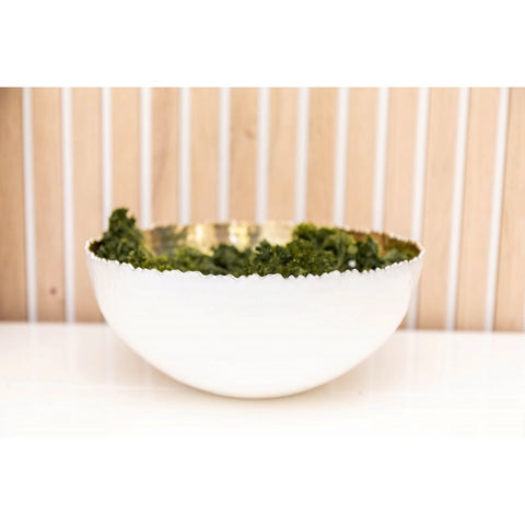 White and Gold Hammered Salad Bowl