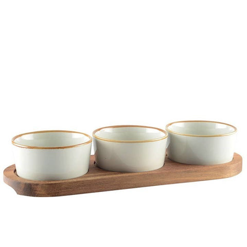 3-bowl Appetizer Set On Wooden Tray