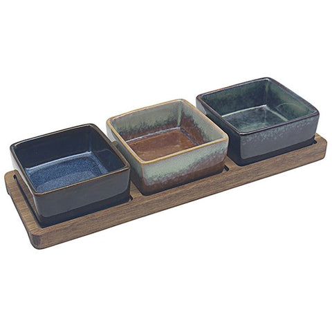 Acacia Lustre 3 Dishes On Tray Square