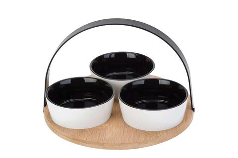 Tapasset Bamboo Tray White Ceramic Bowls