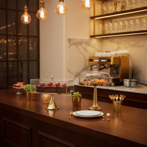 Gold Pedestal Cake Stand with Glass Dome
