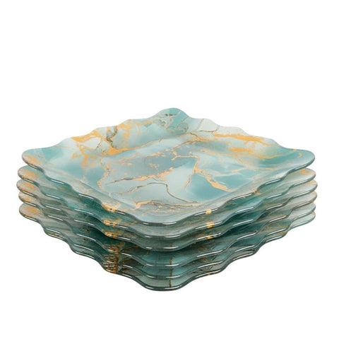 Square Flat Ocean Gold Dishes 20cm - Set of 6