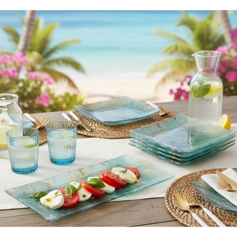 Square Flat Ocean Gold Dishes 20cm - Set of 6