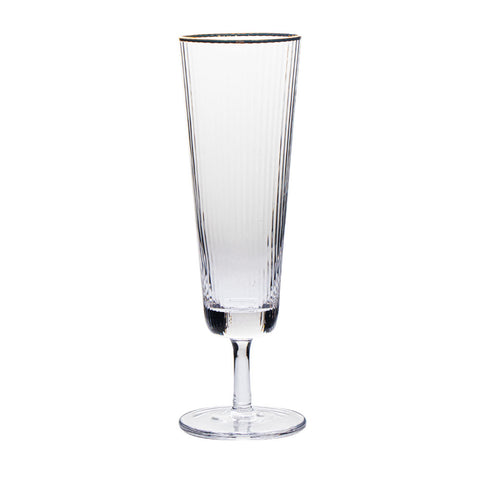 Optic Champagne Flute Glass (6) - Gold Rim 236 ml