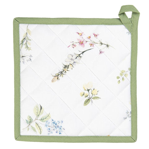Pot Holder 20X20 CM White Green Cotton Flowers