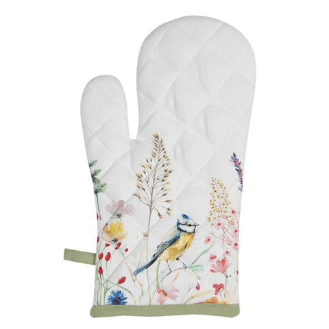 Oven Mitt White Green Cotton Wflowers