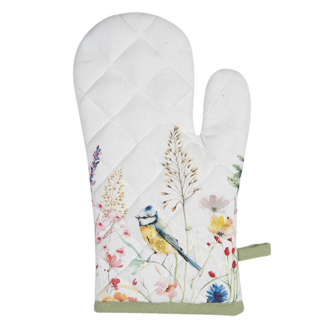 Oven Mitt White Green Cotton Wflowers
