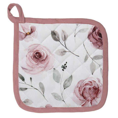 Pot Holder - White Pink Cotton Roses Square Strainer
