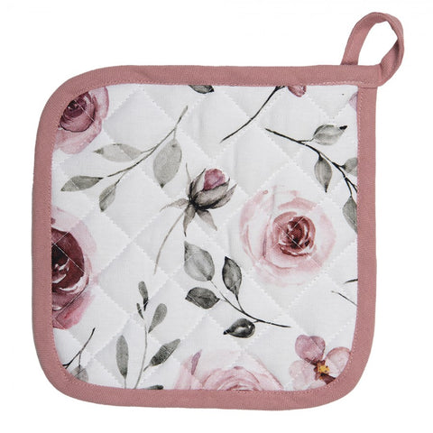 Pot Holder - White Pink Cotton Roses Square Strainer