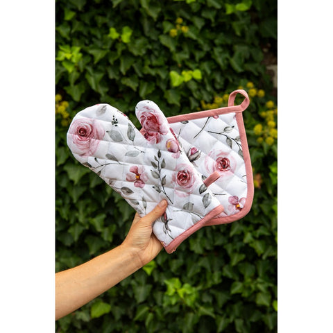 Pot Holder - White Pink Cotton Roses Square Strainer