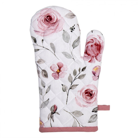 Oven Mitt White Pink Cotton Roses
