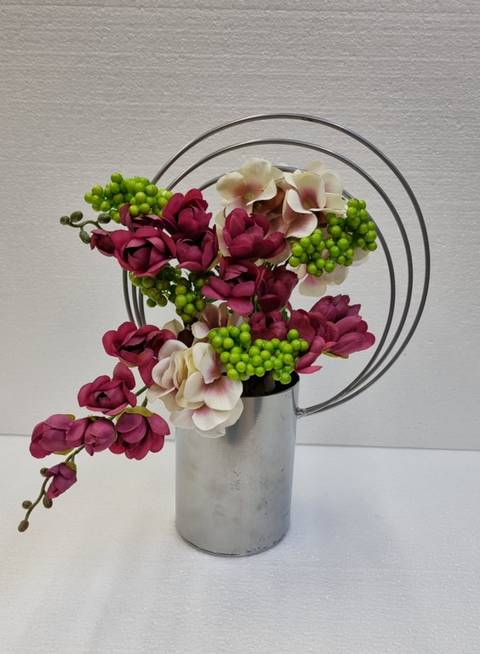 Silver Vase hoops + Flowers - #011