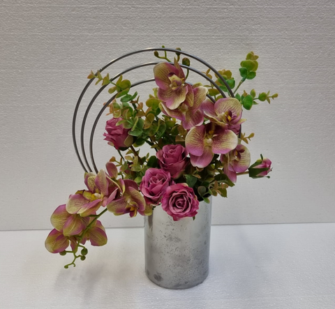 Silver Vase hoops + Flowers - #011
