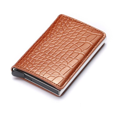 Leather Card Holder Grey/Brown