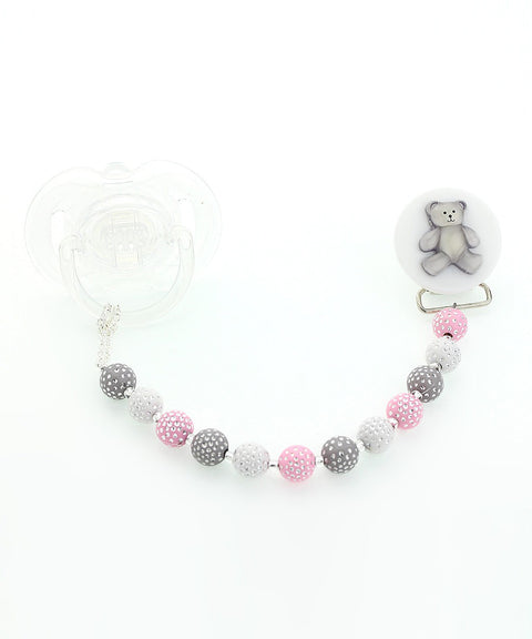 Teddy Bear Beaded Pacifier Clip