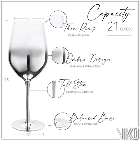 Wine Glass (6) - Ombre Silver Hand Blown 621 ml