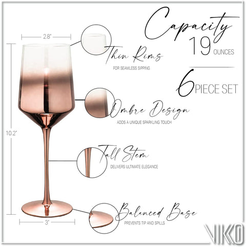 Wine Glass (6) - Rose Gold Ombre Hand Blown 561 ml
