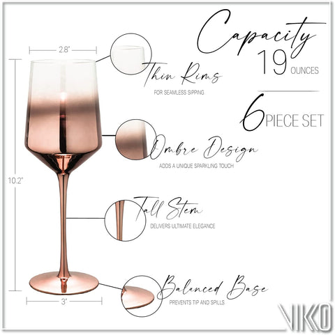 Wine Glass (6) - Rose Gold Ombre Hand Blown 561 ml