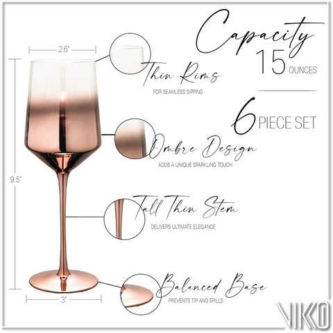 Wine Glass (6) - Rose G old Ombre Hand Blown 443 ml