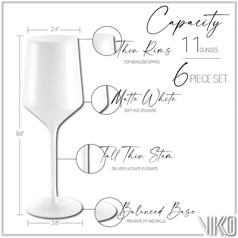 Wine Glass (6) - White Matt hand Blown 325 ml